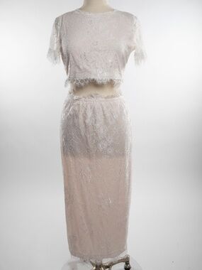 White Lace 2 Piece Pencil Skirt and Crop Top by Choies - Medium